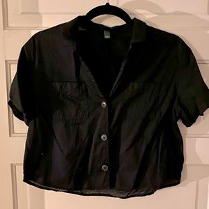 Wild Fable Mock-Linen Black Button-up